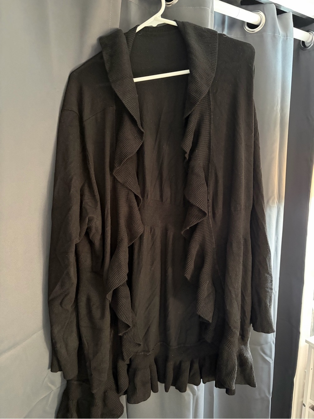 Black Ruffle Open-Front Cardigan Sweater